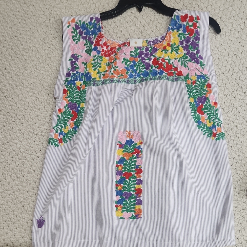 J Marie embroidered light purple pinstriped  top